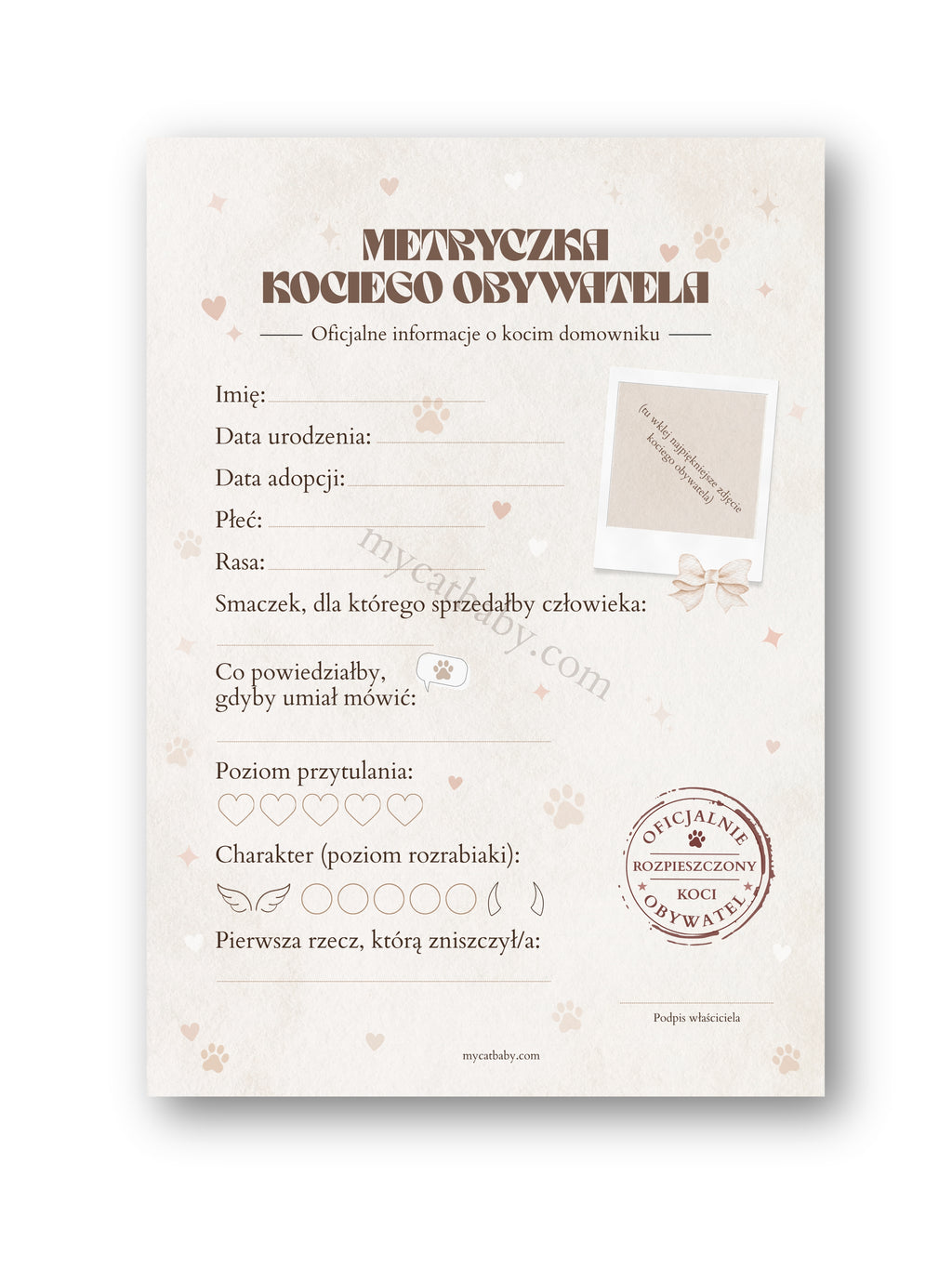 Metryczka Kociego Obywatela - Dyplom