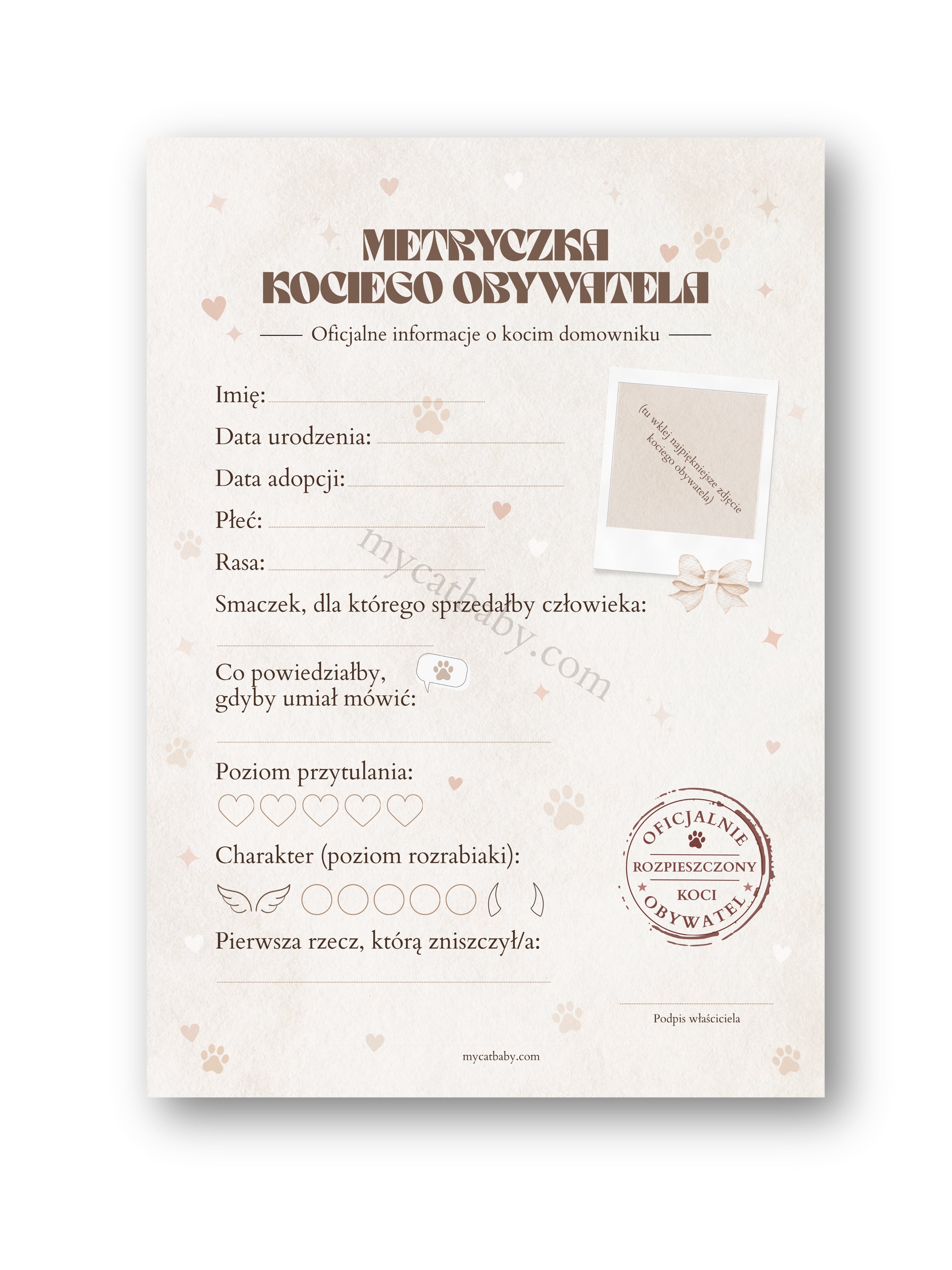 Metryczka Kociego Obywatela - Dyplom